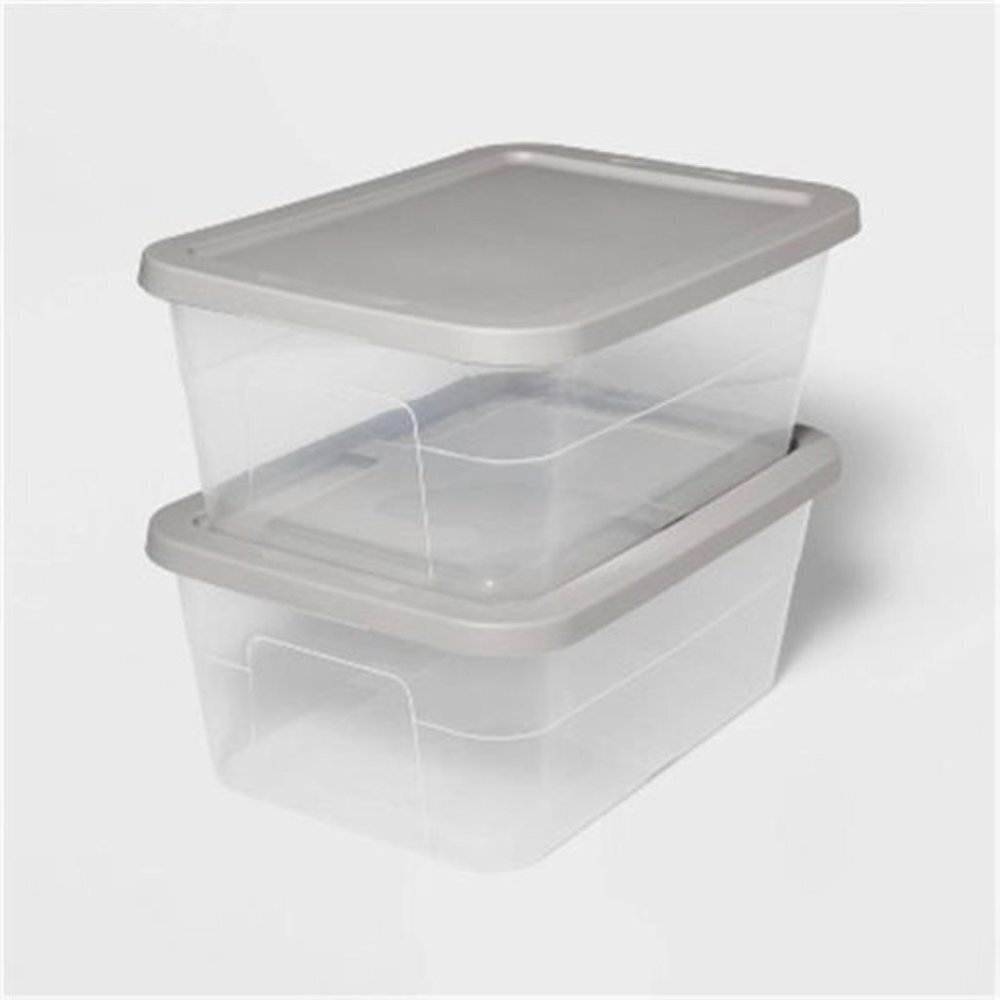 Stackable Storage Boxes 16qt Set of 2 Gray